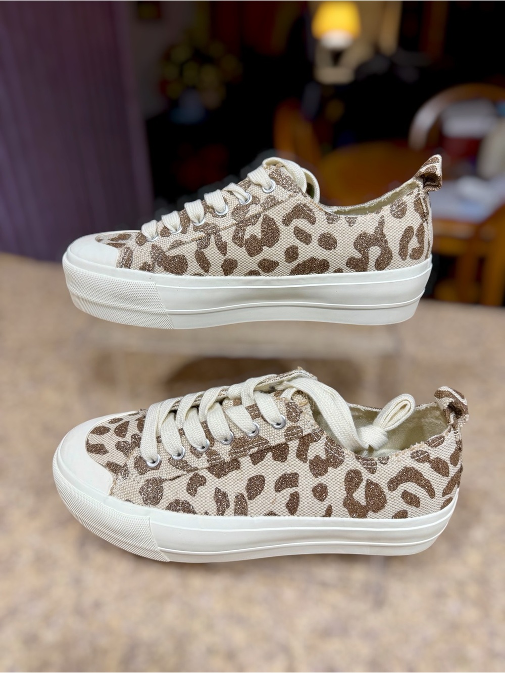 Corkys Leopard-Print Canvas Platform Sneakers in Beige and Brown